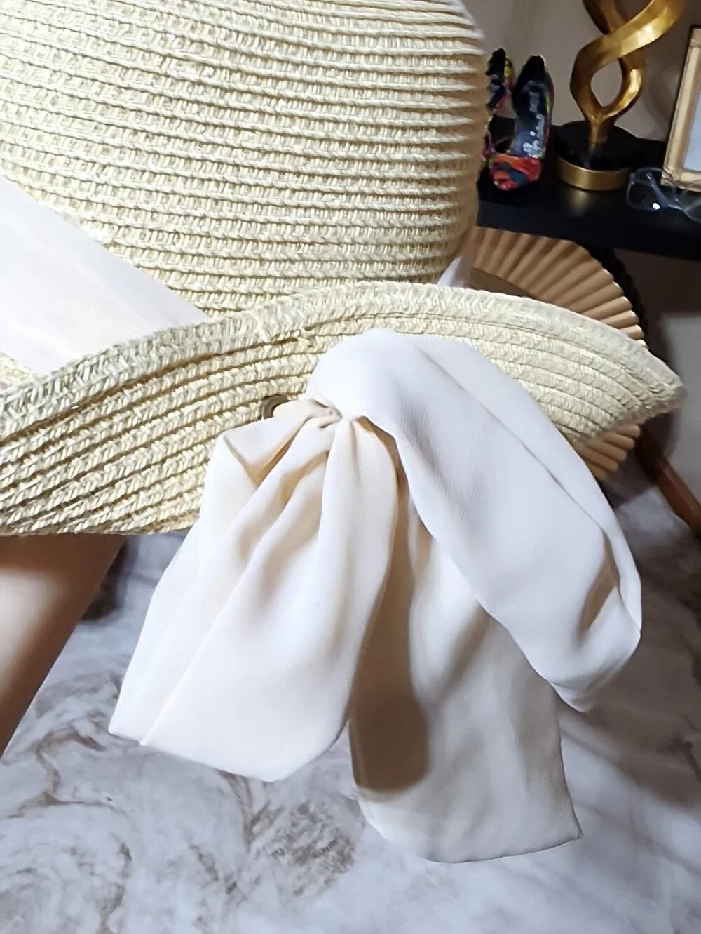 Sun N Sand Wide Brim Straw Hat White Bow UPF 50